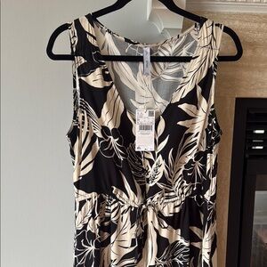 Mango Black and Cream Leaf Print Maxi Dress